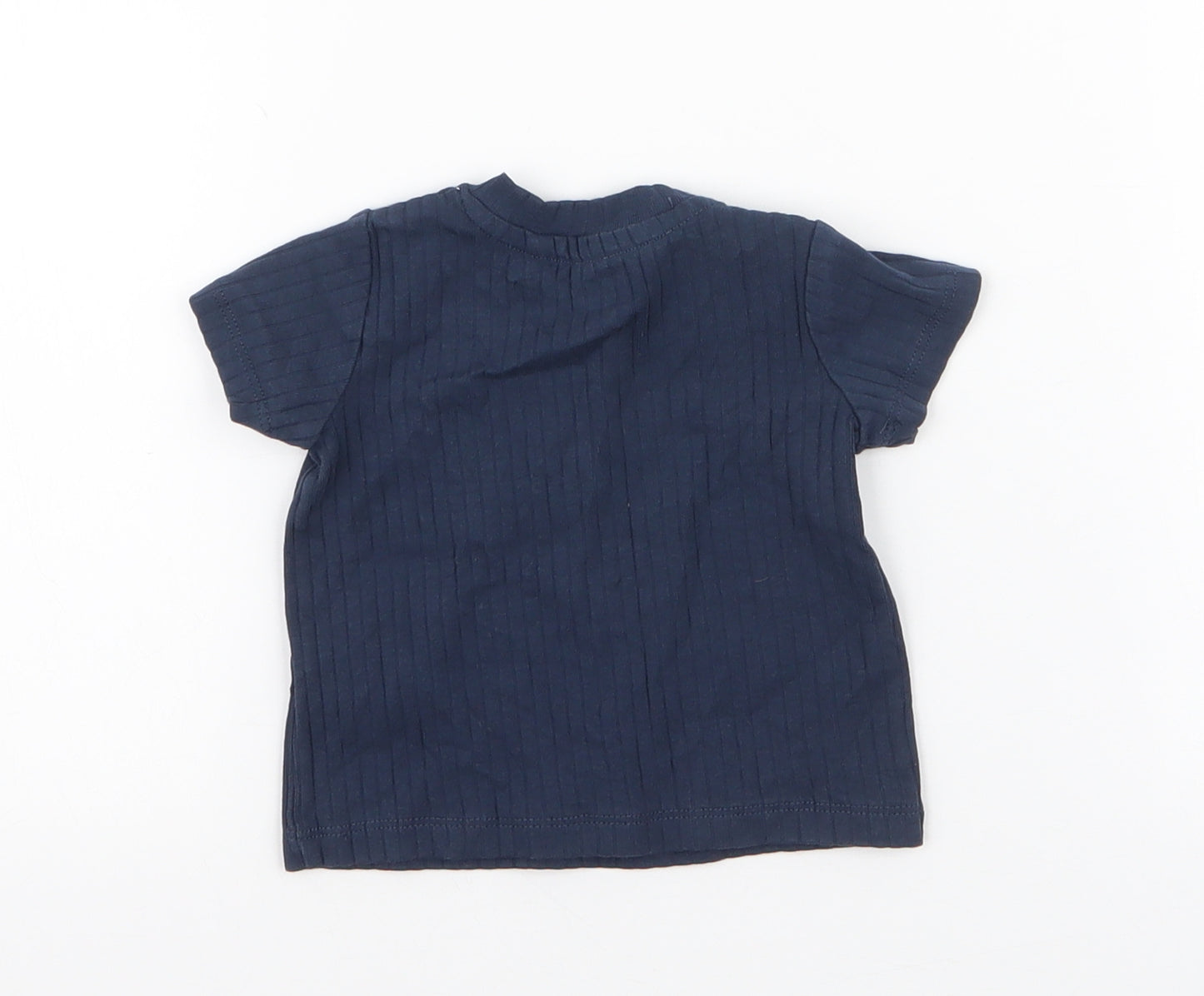 River Island Girls Blue  Cotton Jersey T-Shirt Size 0-3 Months Round Neck Snap