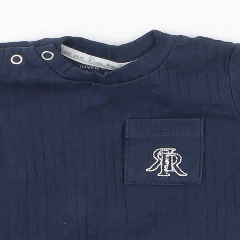 River Island Girls Blue  Cotton Jersey T-Shirt Size 0-3 Months Round Neck Snap