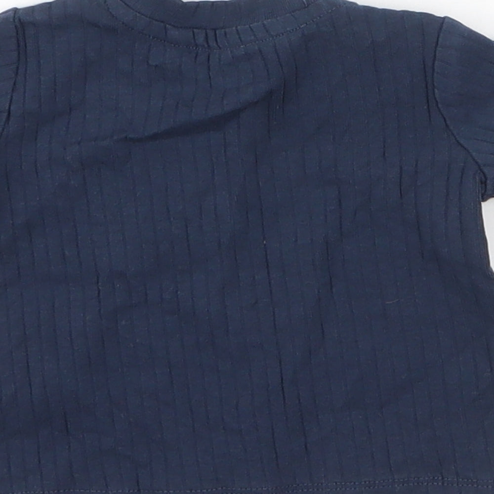 River Island Girls Blue  Cotton Jersey T-Shirt Size 0-3 Months Round Neck Snap