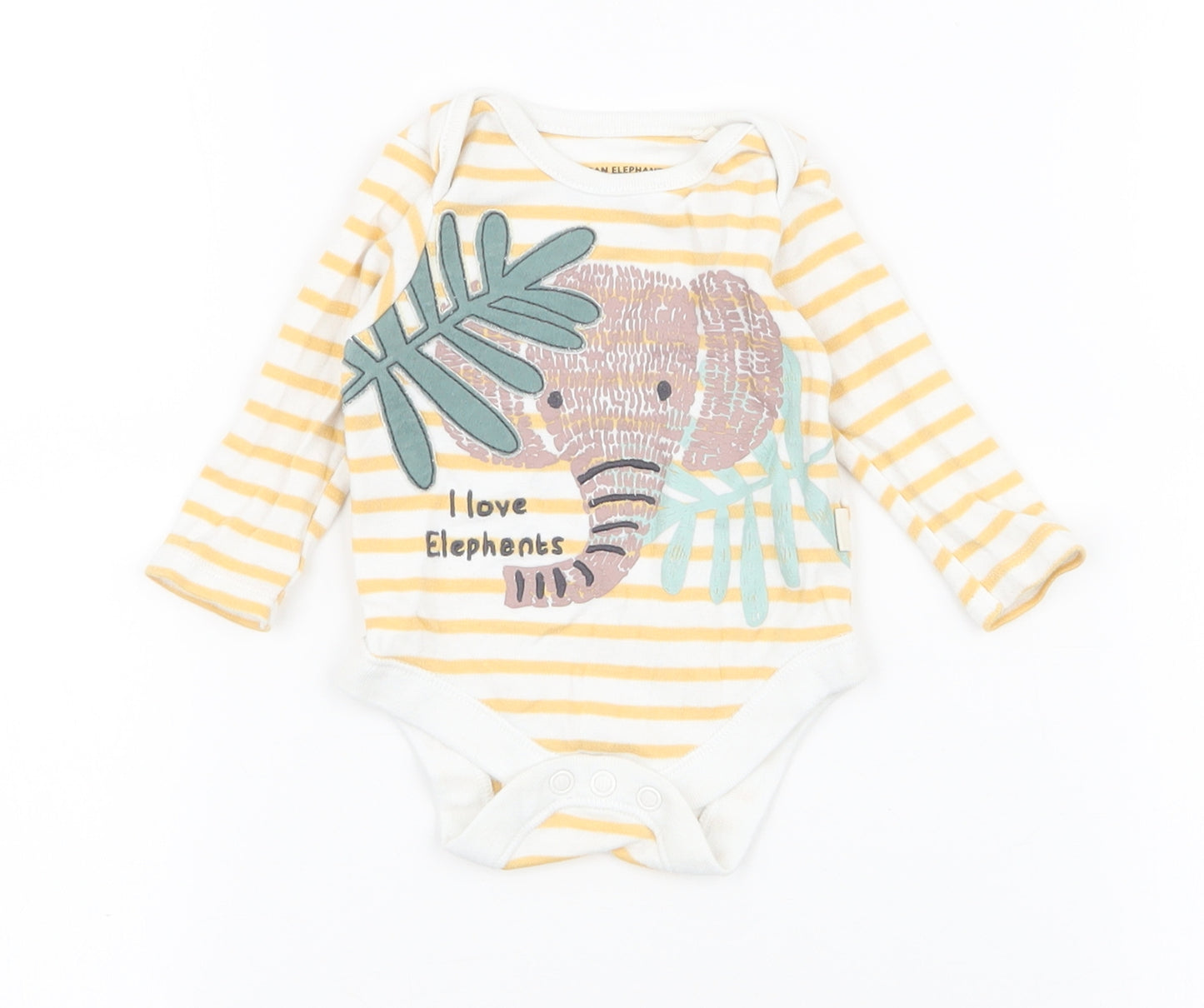 F&F Baby Multicoloured Striped 100% Cotton Babygrow One-Piece Size Newborn  Snap - WWF elephant