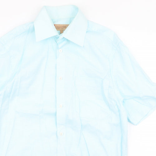 Collezione Mens Blue Plaid Polyester  Button-Up Size S Collared Button