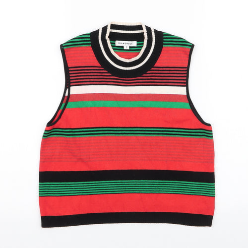 Glamorous Womens Multicoloured Striped Viscose Cropped Tank Size S High Neck