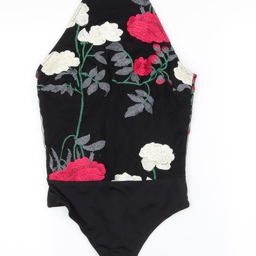Girl in mind Womens Black Floral 100% Polyester Bodysuit One-Piece Size 8  Snap