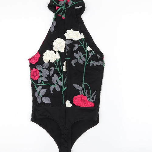 Girl in mind Womens Black Floral 100% Polyester Bodysuit One-Piece Size 8  Snap