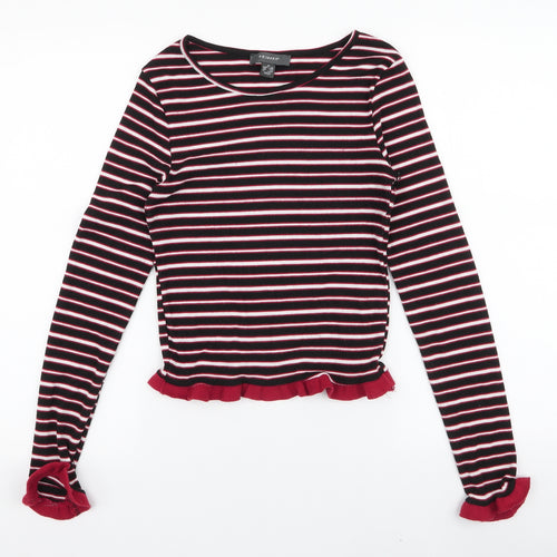 Primark Womens Multicoloured Striped Polyester Jersey T-Shirt Size XS High Neck