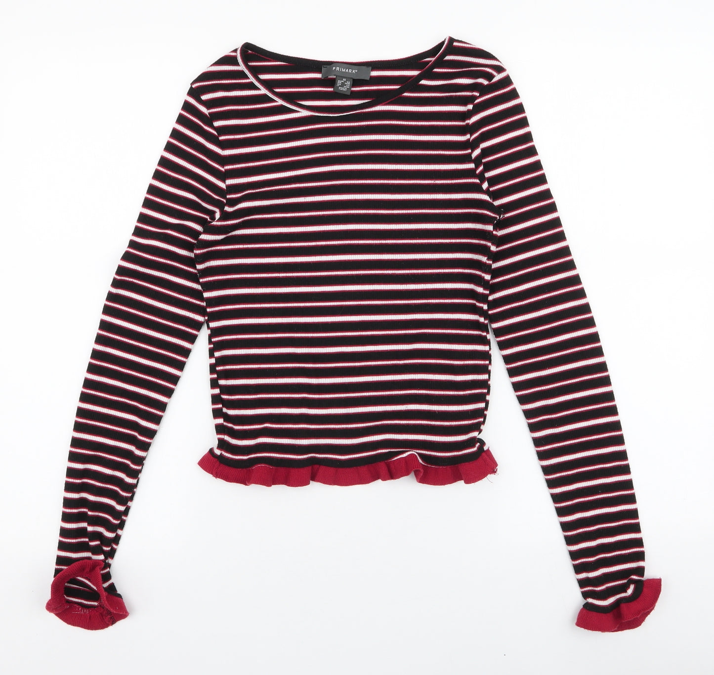 Primark Womens Multicoloured Striped Polyester Jersey T-Shirt Size XS High Neck