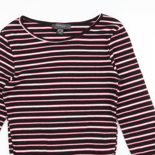 Primark Womens Multicoloured Striped Polyester Jersey T-Shirt Size XS High Neck