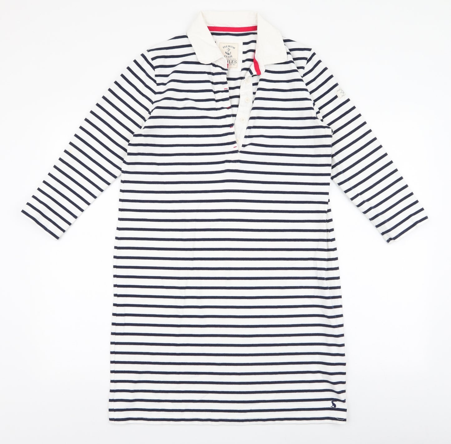 Joules Womens White Striped 100% Cotton Shirt Dress  Size 12  Collared Pullover