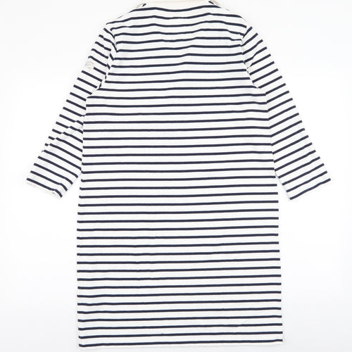 Joules Womens White Striped 100% Cotton Shirt Dress  Size 12  Collared Pullover