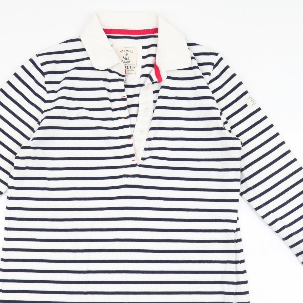 Joules Womens White Striped 100% Cotton Shirt Dress  Size 12  Collared Pullover