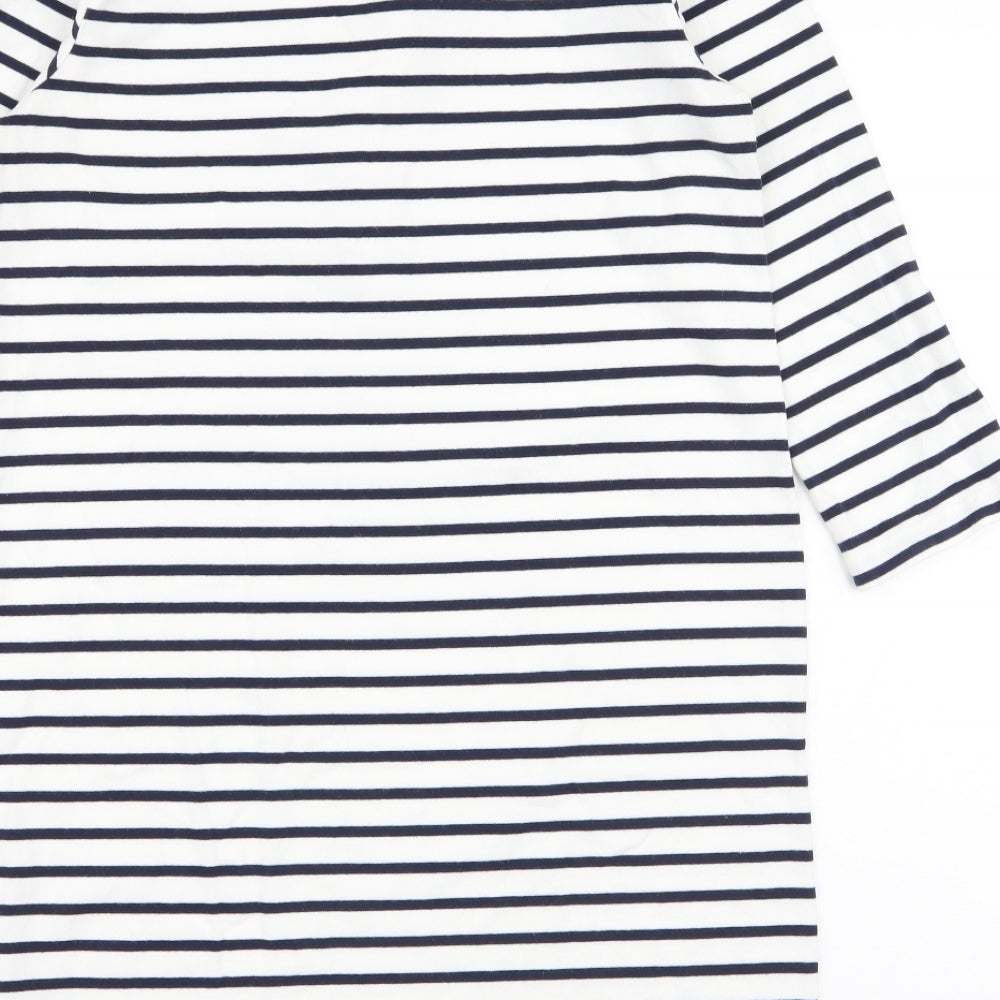 Joules Womens White Striped 100% Cotton Shirt Dress  Size 12  Collared Pullover