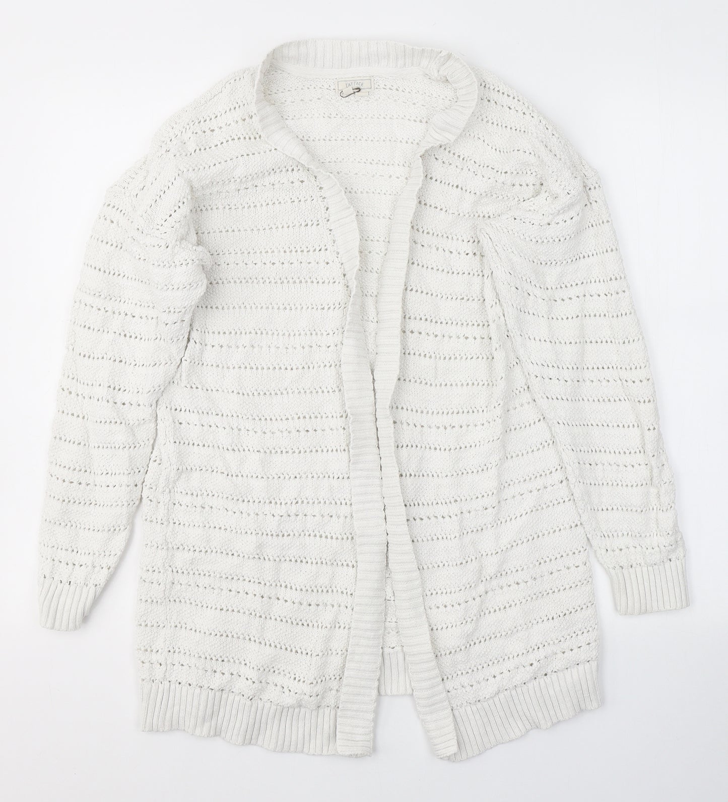 Fat Face Womens White V-Neck  100% Cotton Cardigan Jumper Size 14