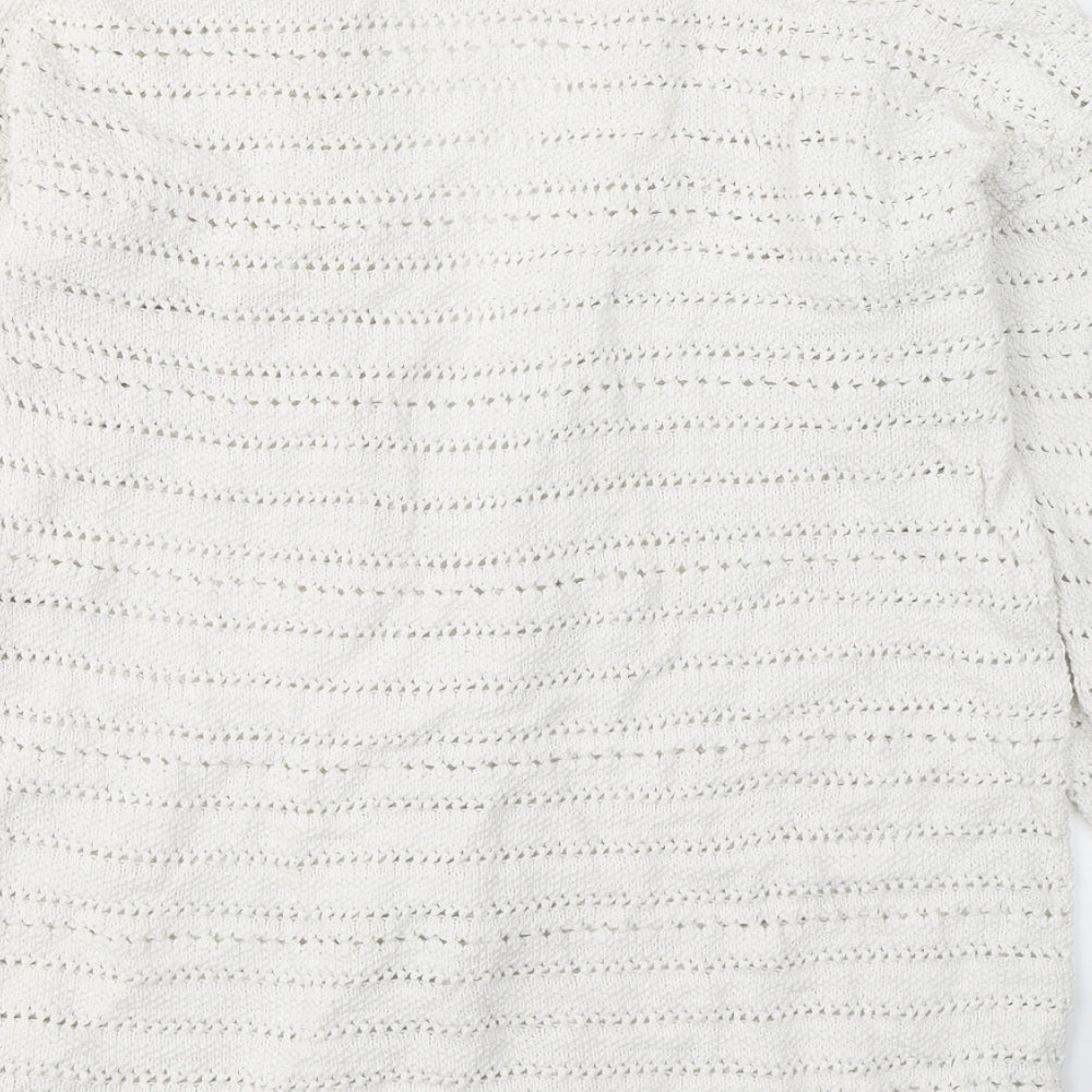 Fat Face Womens White V-Neck  100% Cotton Cardigan Jumper Size 14