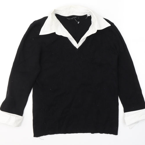 Debbie Morgan Womens Black  Cotton Jersey Blouse Size L V-Neck