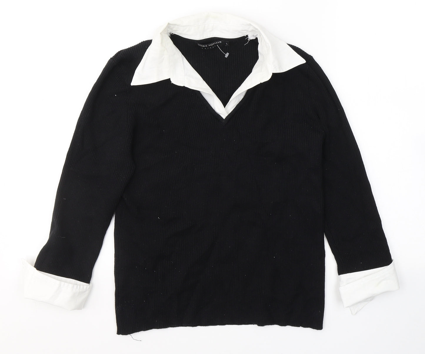 Debbie Morgan Womens Black  Cotton Jersey Blouse Size L V-Neck
