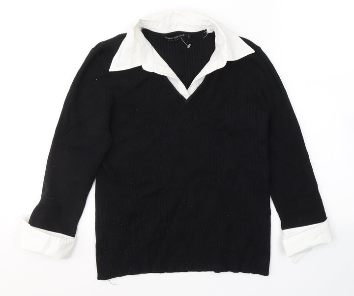 Debbie Morgan Womens Black  Cotton Jersey Blouse Size L V-Neck