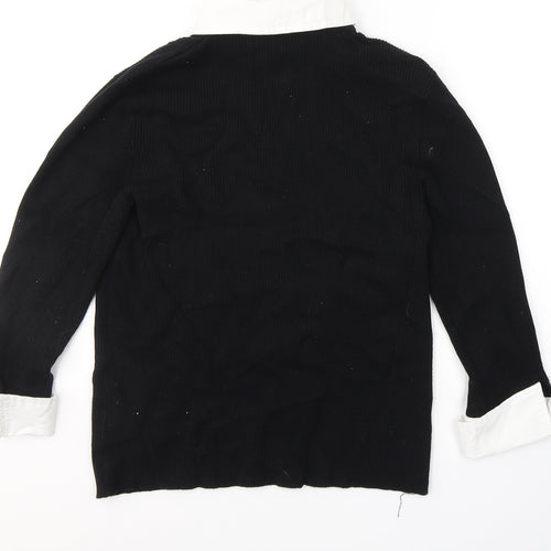 Debbie Morgan Womens Black  Cotton Jersey Blouse Size L V-Neck