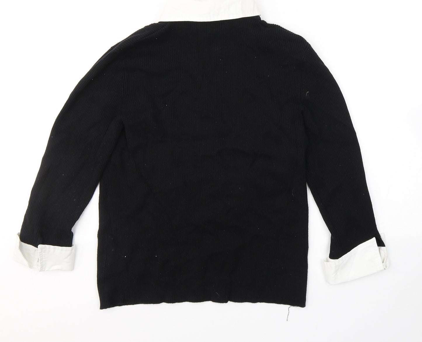 Debbie Morgan Womens Black  Cotton Jersey Blouse Size L V-Neck