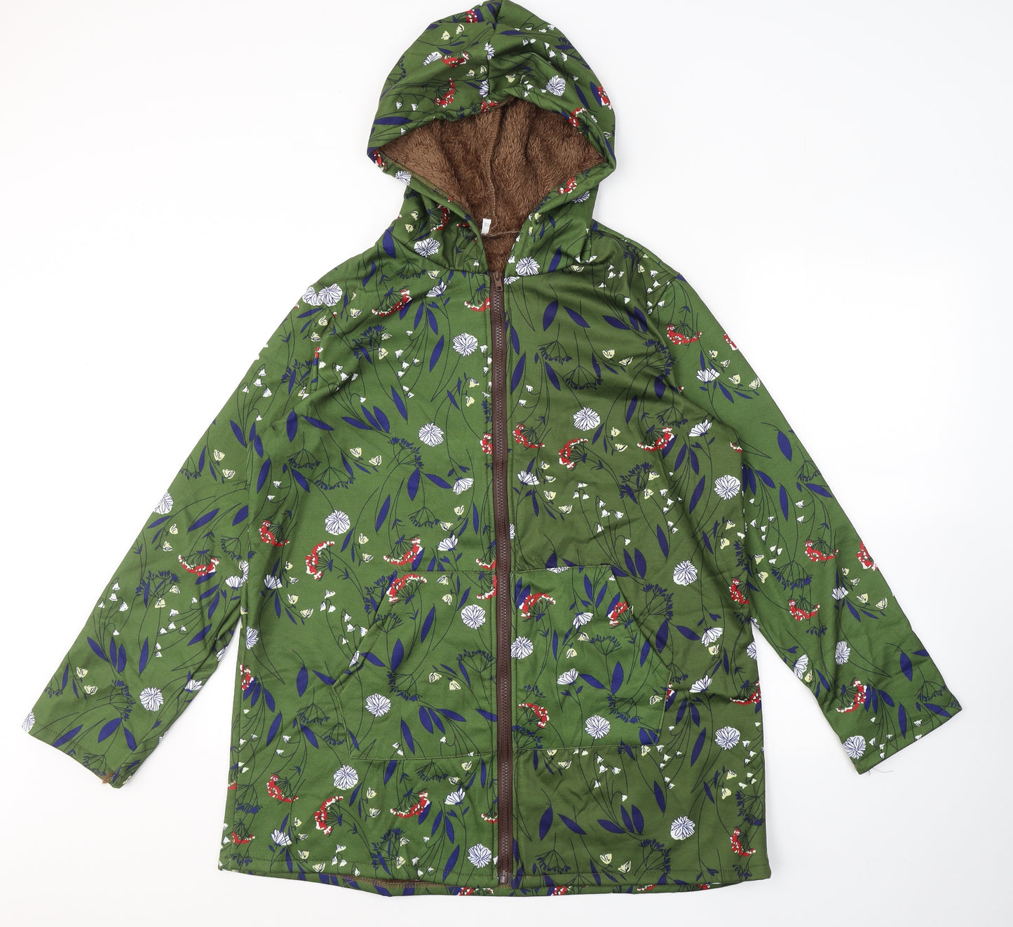 Preworn Womens Green Floral Cotton Full Zip Hoodie Size 2XL  Zip