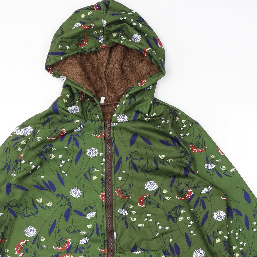 Preworn Womens Green Floral Cotton Full Zip Hoodie Size 2XL  Zip