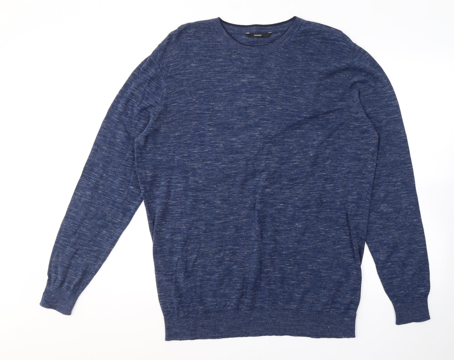 George Mens Blue Round Neck  Cotton Pullover Jumper Size XL