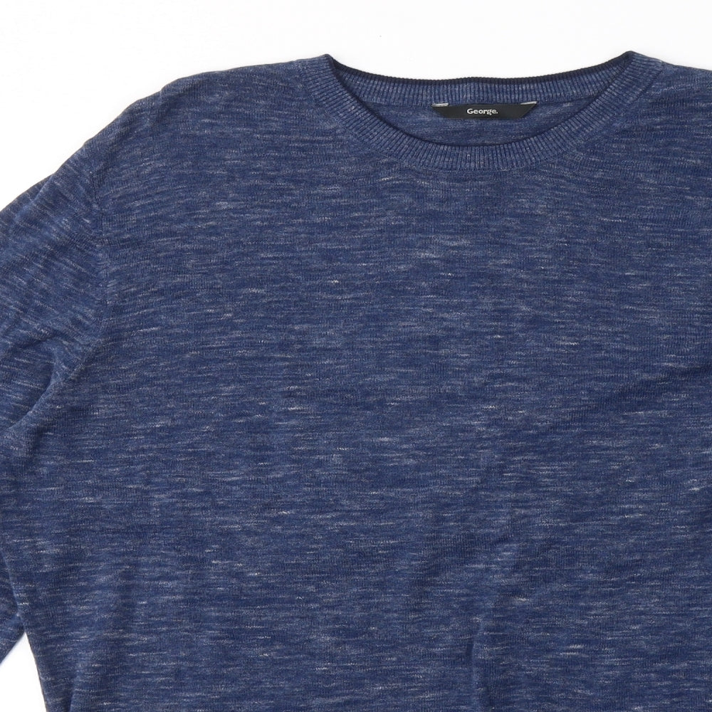George Mens Blue Round Neck  Cotton Pullover Jumper Size XL