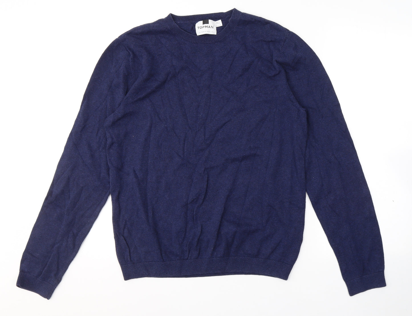 Topman Mens Blue Round Neck  Cotton Pullover Jumper Size L