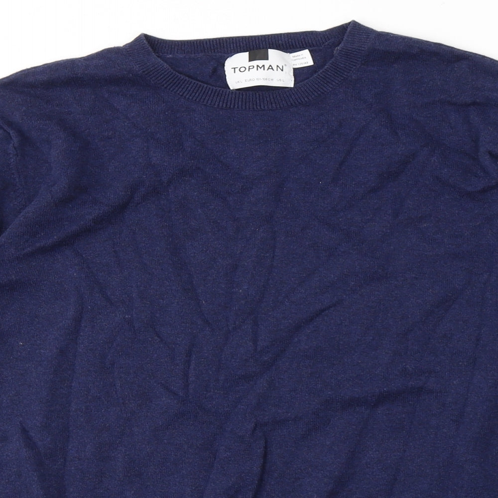 Topman Mens Blue Round Neck  Cotton Pullover Jumper Size L