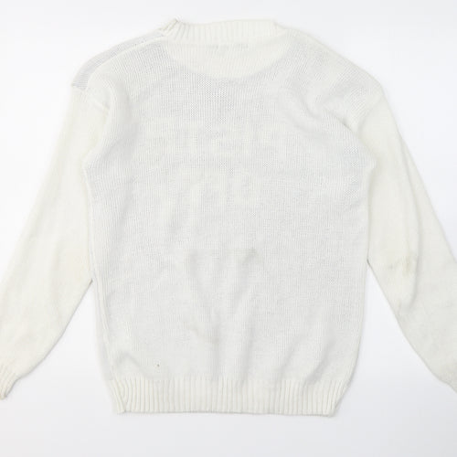 PRETTYLITTLETHING Womens White Round Neck  Acrylic Pullover Jumper Size S