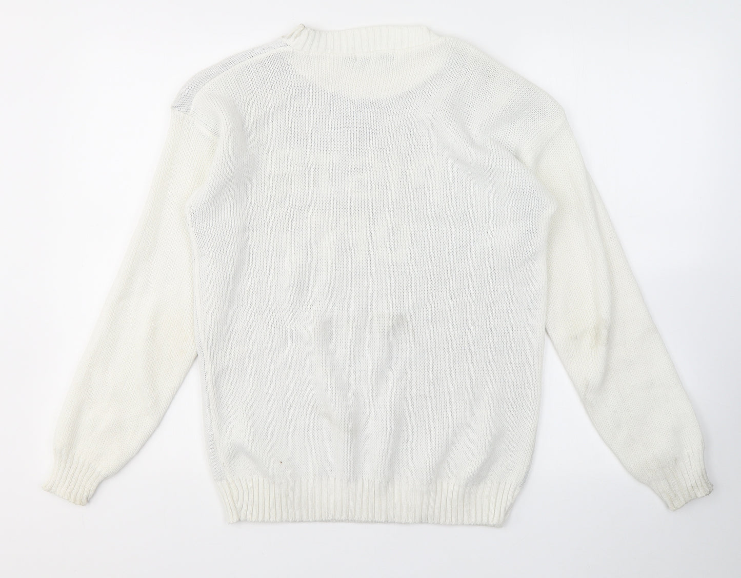 PRETTYLITTLETHING Womens White Round Neck  Acrylic Pullover Jumper Size S