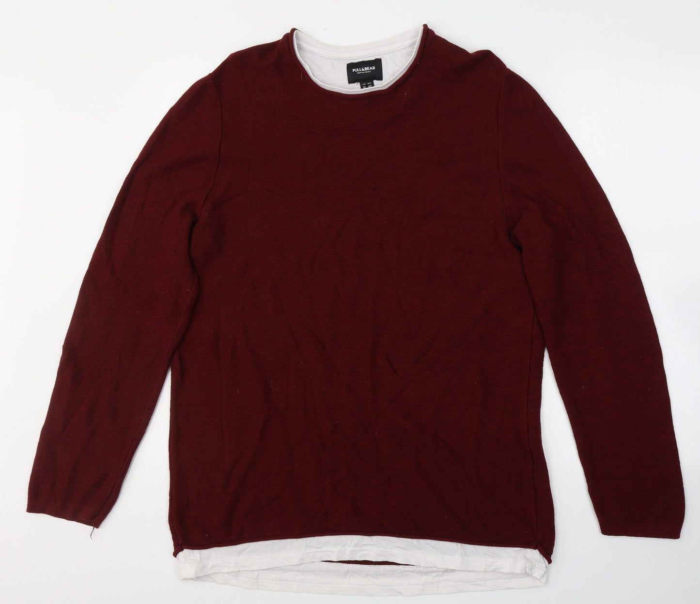 Pull&Bear Mens Red Round Neck  Acrylic Pullover Jumper Size XL
