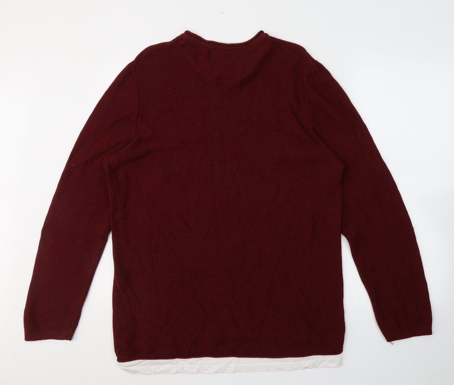 Pull&Bear Mens Red Round Neck  Acrylic Pullover Jumper Size XL