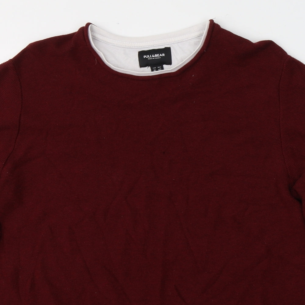 Pull&Bear Mens Red Round Neck  Acrylic Pullover Jumper Size XL
