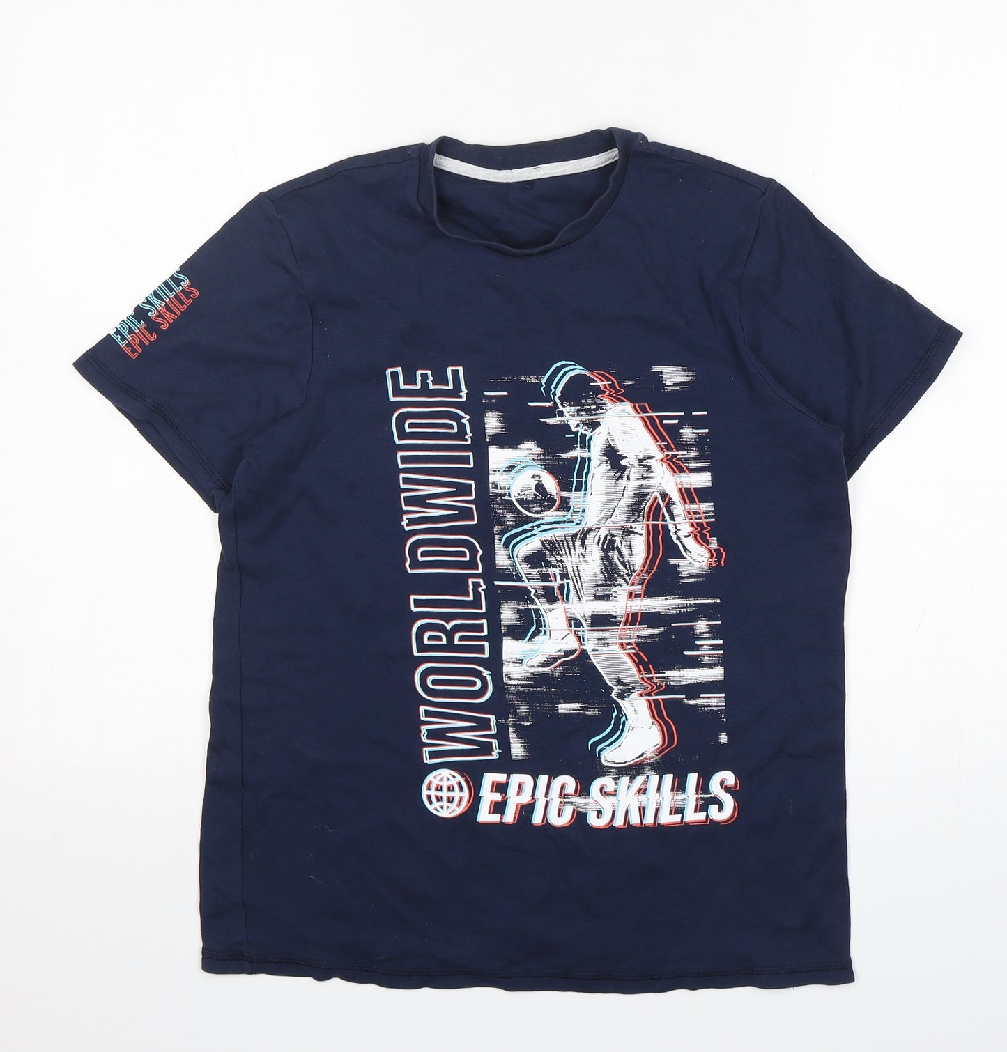 George Boys Blue  Cotton Basic T-Shirt Size 14-15 Years Round Neck Pullover - Football