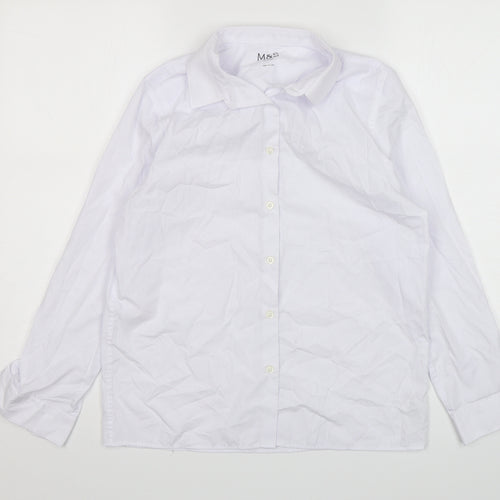 Marks and Spencer Boys White  Polyester Basic Button-Up Size 13-14 Years Collared Button