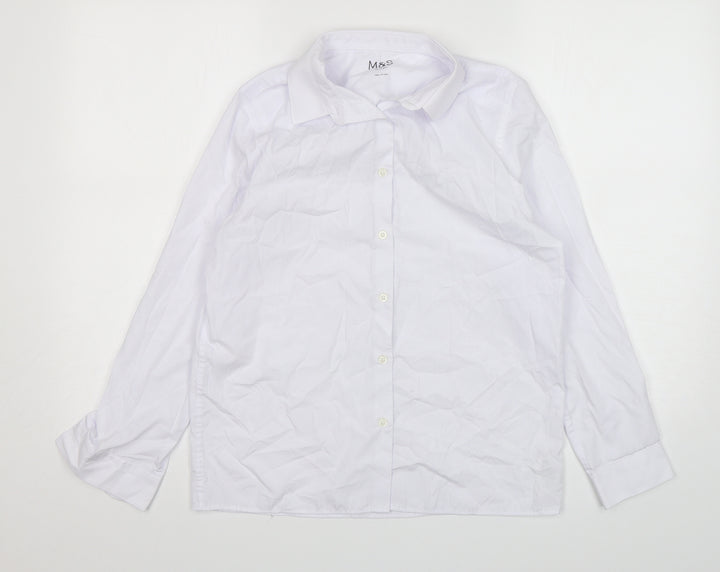 Marks and Spencer Boys White Polyester Basic Button-Up Size 13-14 Years Collared Button