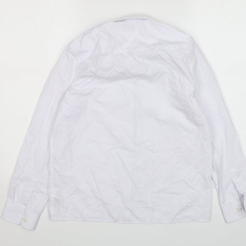 Marks and Spencer Boys White  Polyester Basic Button-Up Size 13-14 Years Collared Button