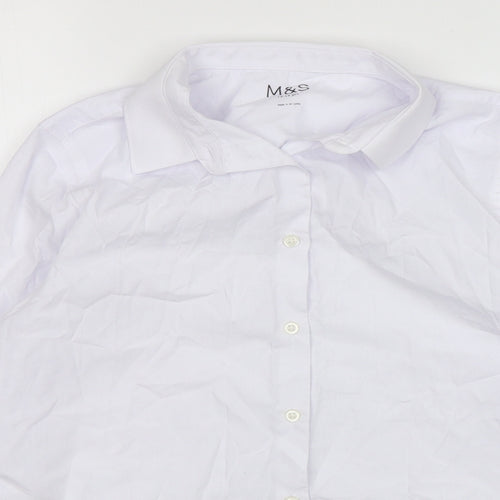 Marks and Spencer Boys White  Polyester Basic Button-Up Size 13-14 Years Collared Button
