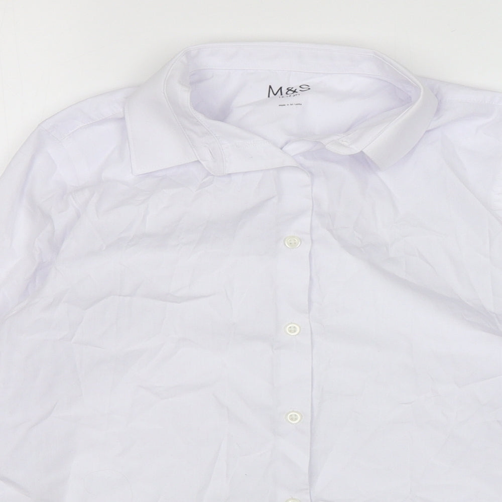 Marks and Spencer Boys White  Polyester Basic Button-Up Size 13-14 Years Collared Button