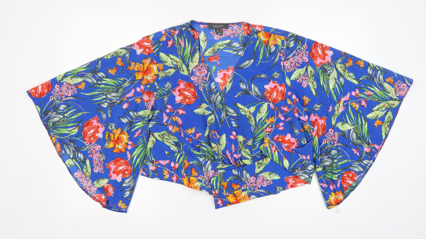 Primark Womens Multicoloured Floral Polyester Basic Blouse Size 16 V-Neck