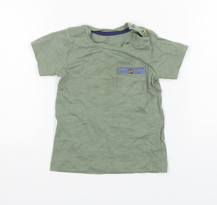 Matalan Boys Green Cotton Basic T-Shirt Size 6-9 Months Round Neck Pullover