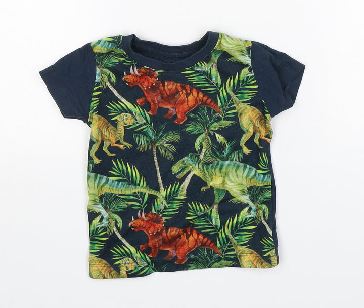 Matalan  Boys Multicoloured Floral Polyester Basic T-Shirt Size 9-12 Months Round Neck Pullover - DInosaur