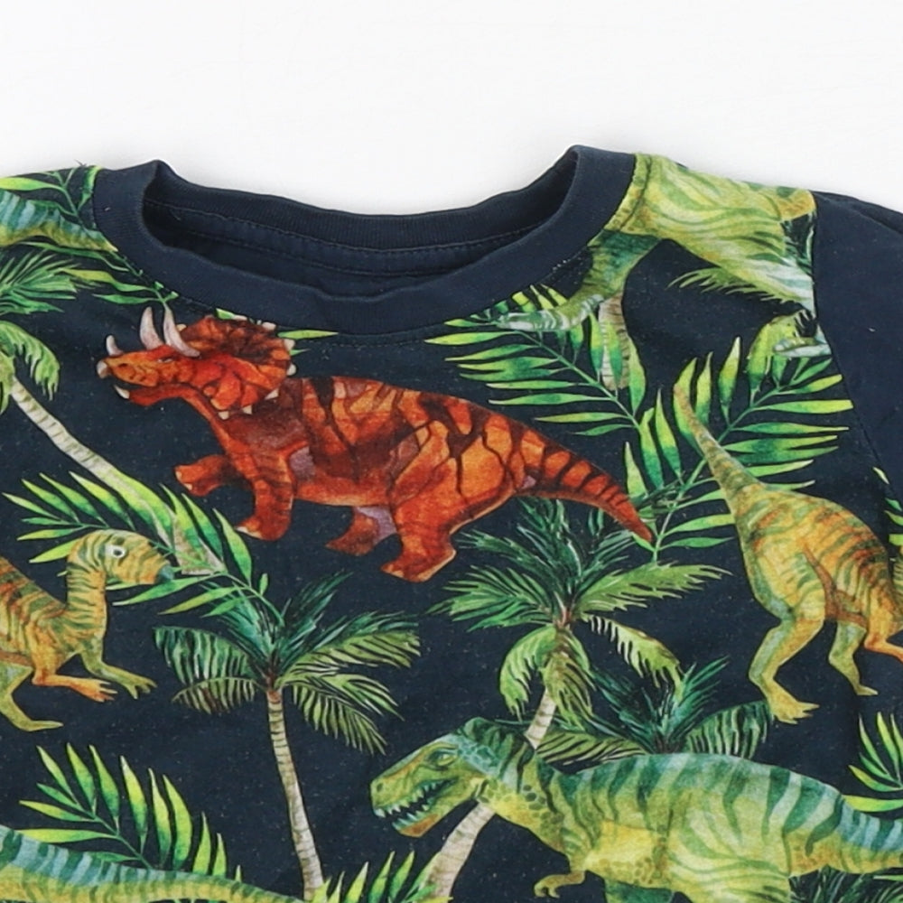 Matalan  Boys Multicoloured Floral Polyester Basic T-Shirt Size 9-12 Months Round Neck Pullover - DInosaur