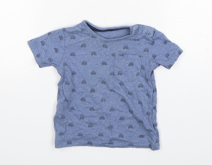 George Boys Blue Spotted Cotton Basic T-Shirt Size 9-12 Months Round Neck Pullover