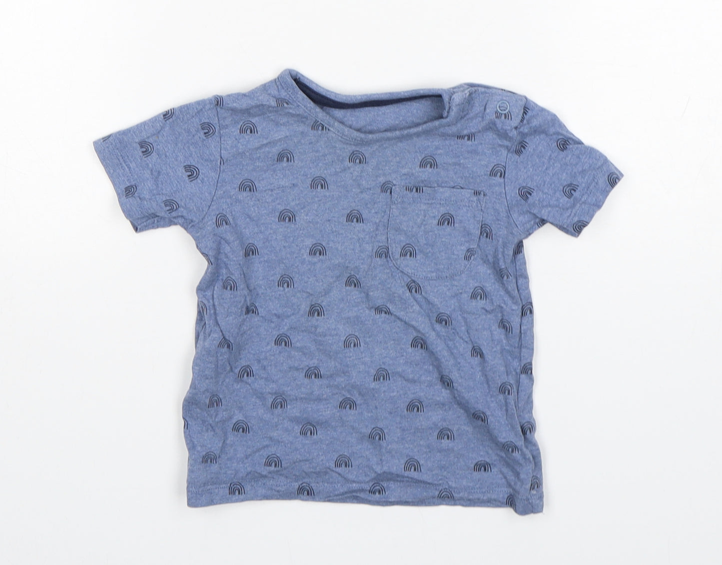 George Boys Blue Spotted Cotton Basic T-Shirt Size 9-12 Months Round Neck Pullover