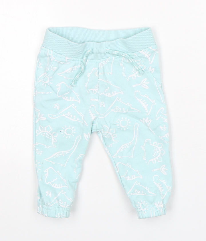 Primark Boys Blue Geometric Cotton Sweatpants Trousers Size 6-9 Months