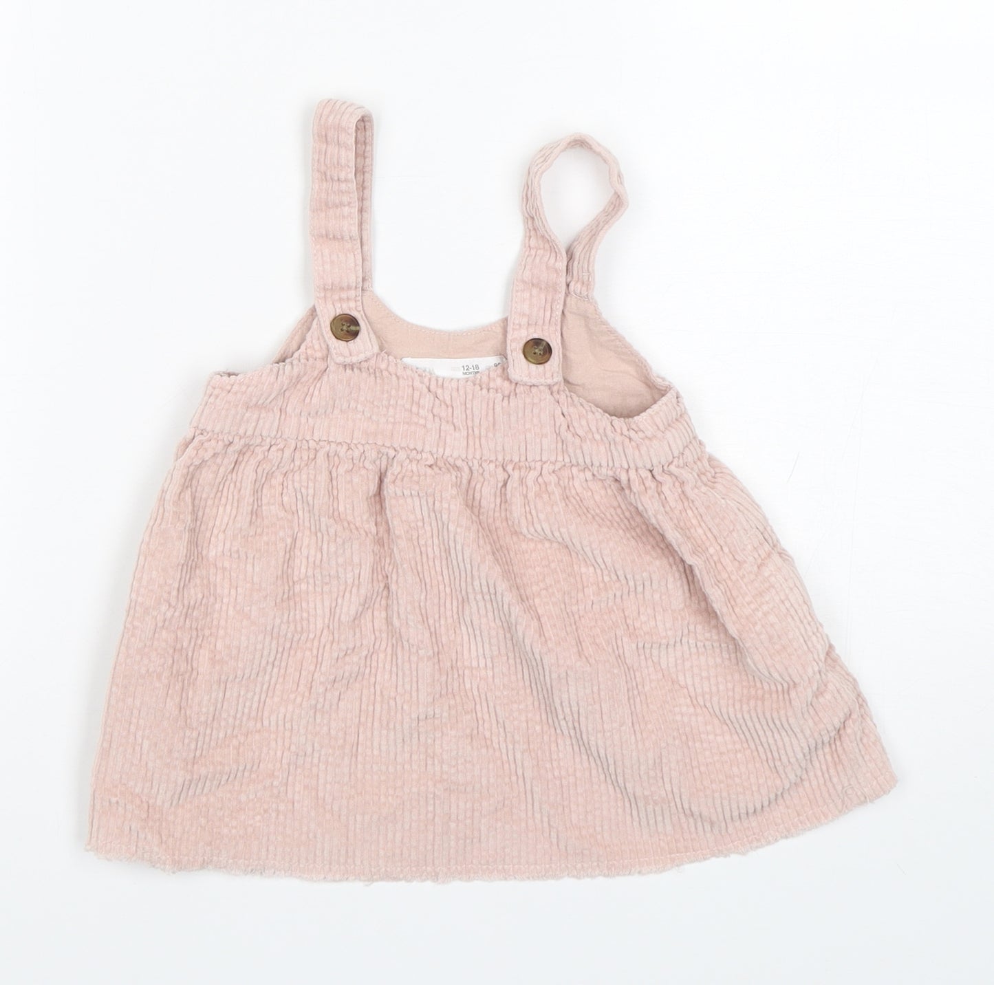 Zara Girls Pink  Cotton Pinafore/Dungaree Dress  Size 12-18 Months  Round Neck