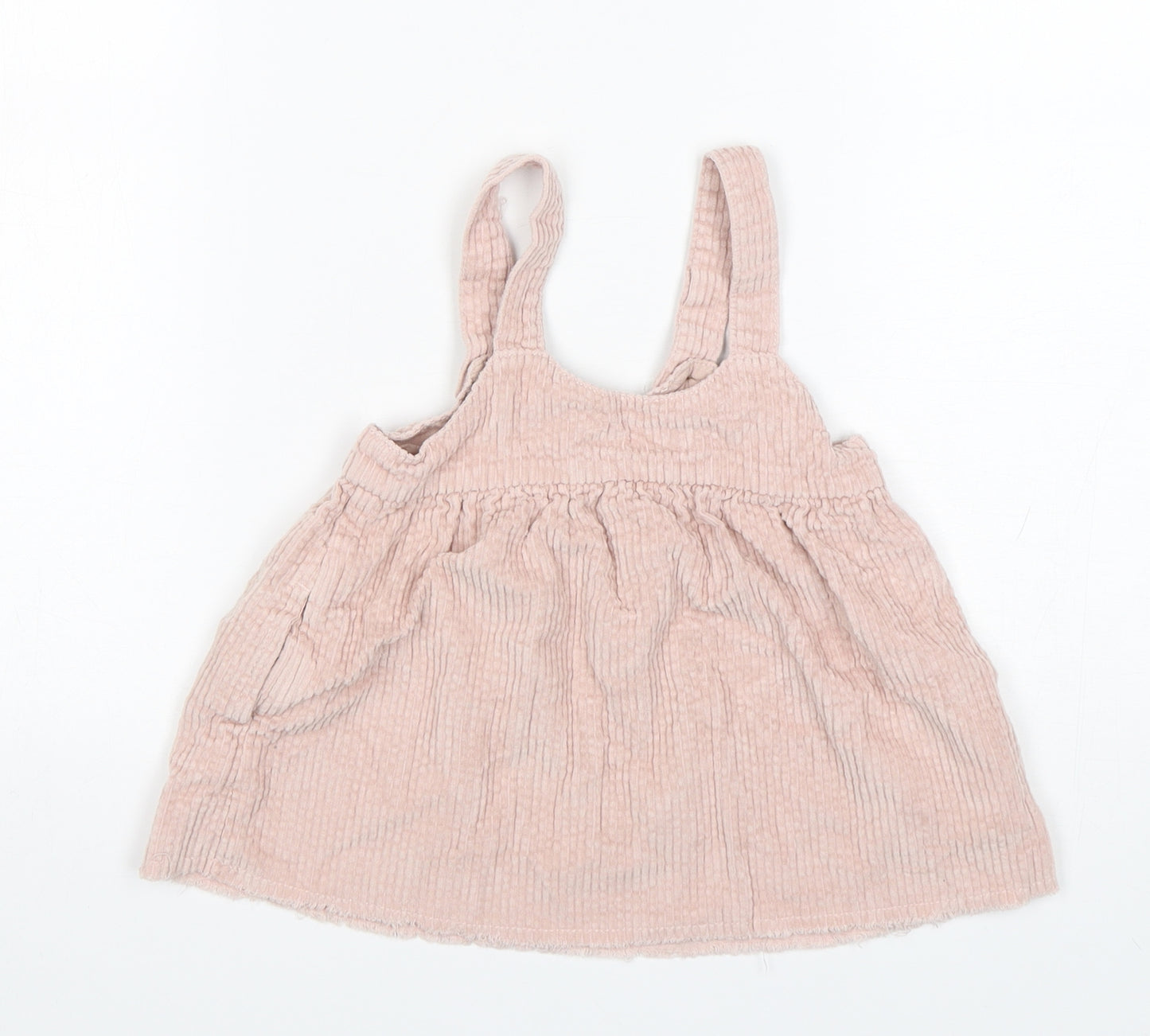 Zara Girls Pink  Cotton Pinafore/Dungaree Dress  Size 12-18 Months  Round Neck