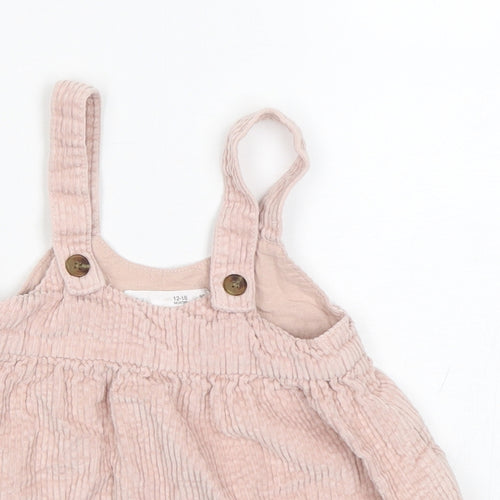 Zara Girls Pink  Cotton Pinafore/Dungaree Dress  Size 12-18 Months  Round Neck