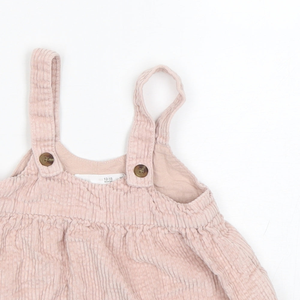 Zara Girls Pink  Cotton Pinafore/Dungaree Dress  Size 12-18 Months  Round Neck